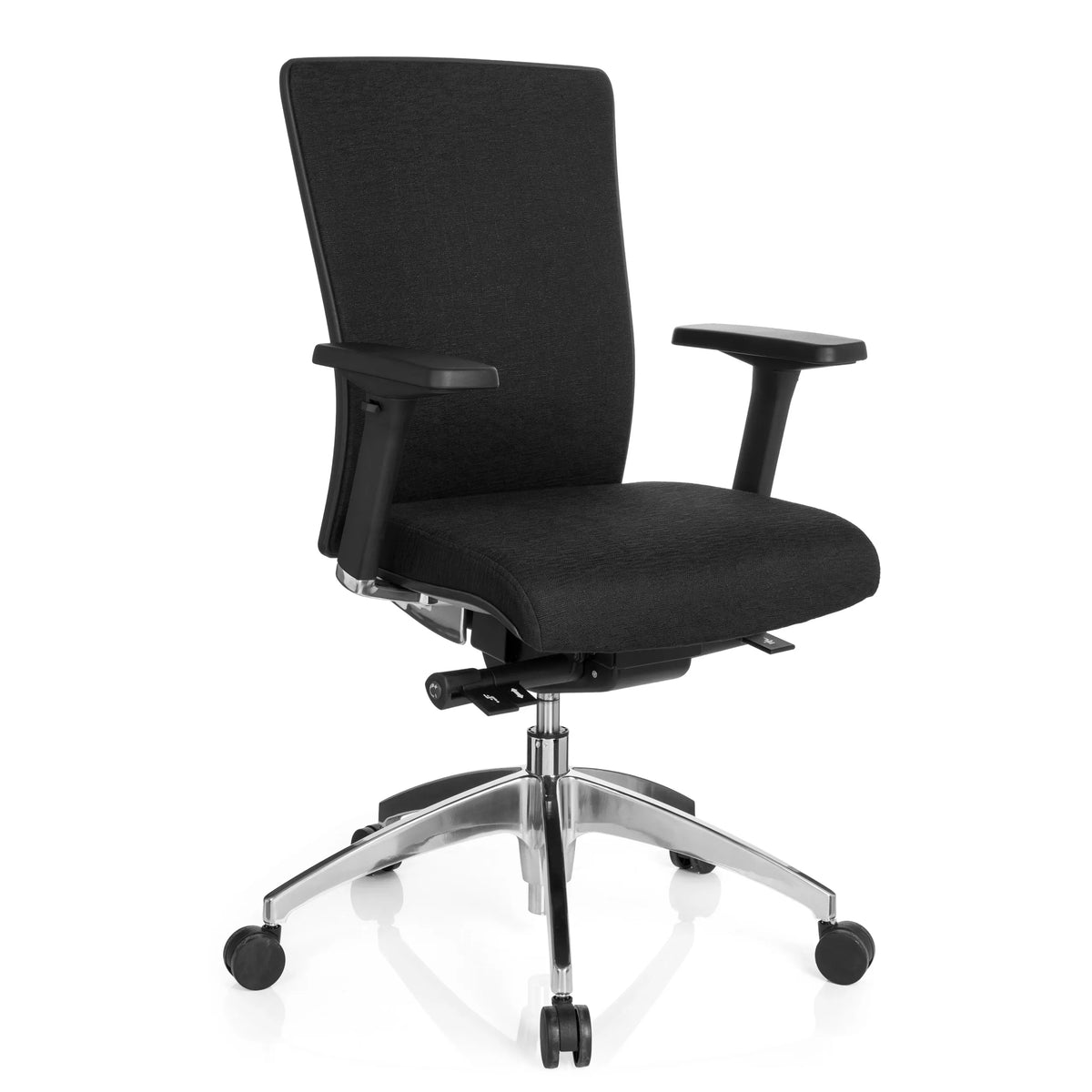 Svart Professionell kontorsstol ASTRA BASE med armstöd och femhjulig fotkorsbas från hjh OFFICE – 360-gradersvy (snett framifrån 40°)