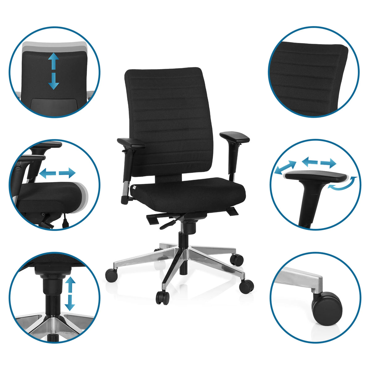 Justerbara funktioner för Professionell kontorsstol PRO-TEC 350 i svart från hjh OFFICE