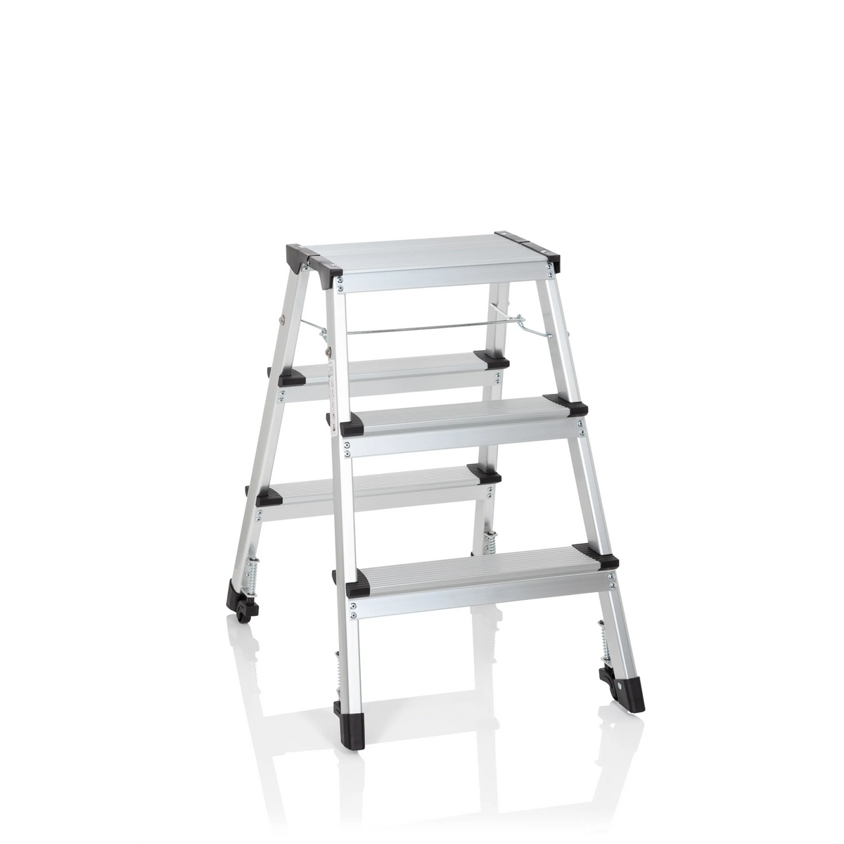 Silverfärgad fällbar stege SOLID IV i aluminium med tre steg från hjh OFFICE – 360-gradersvy (framifrån 20°)