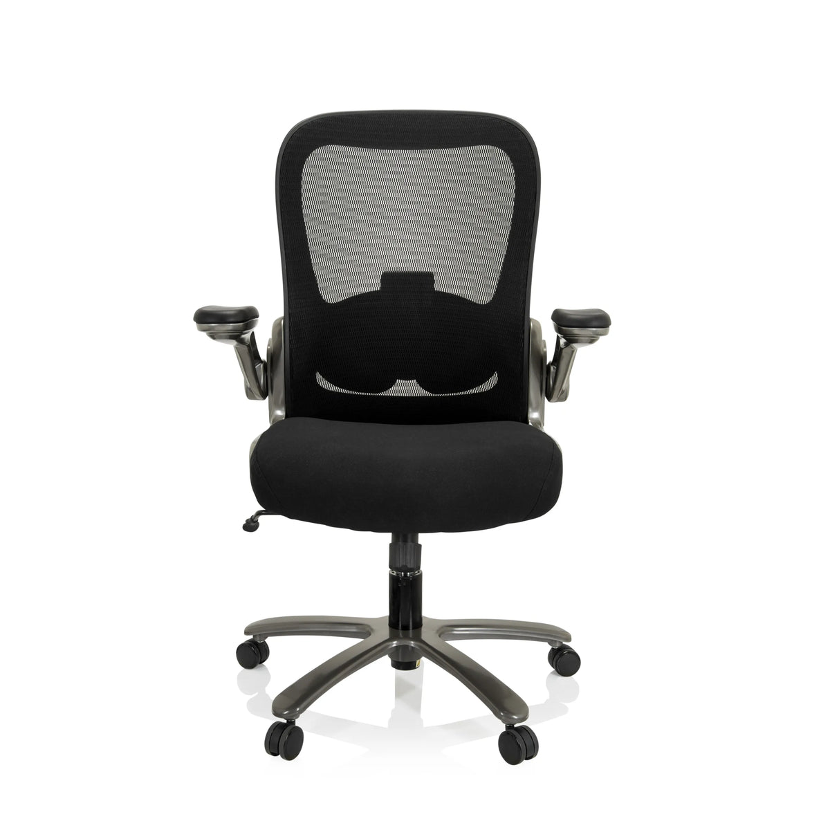Svart XXL snurrstol INSTRUCTOR T I med nätrygg, armstöd och femhjulig fotkorsbas från hjh OFFICE – 360-gradersvy (framifrån 0°)