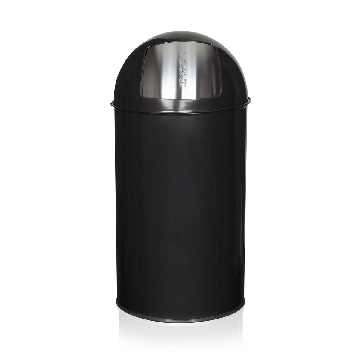 Svart Papperskorg PUSH 50L med silverfärgad lockinsats från hjh OFFICE – 360-gradersvy (framifrån 0°)