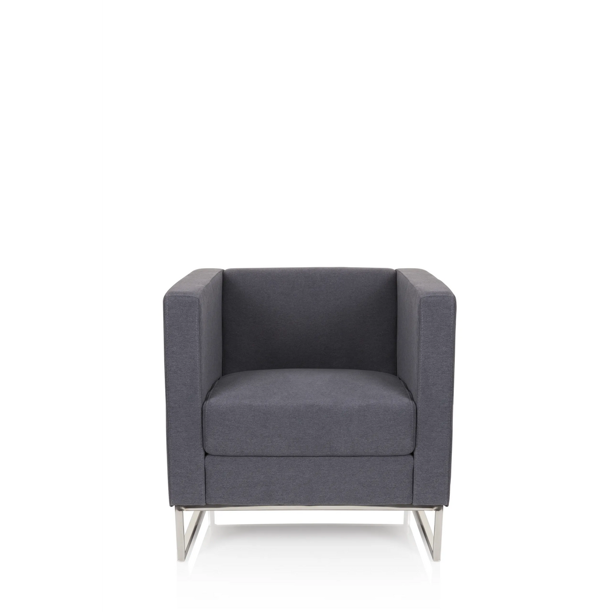 Mörkgrå Stoppad fåtölj BARBADOS med kvadratisk design och metallstomme från hjh OFFICE – 360-gradersvy (framifrån 0°)