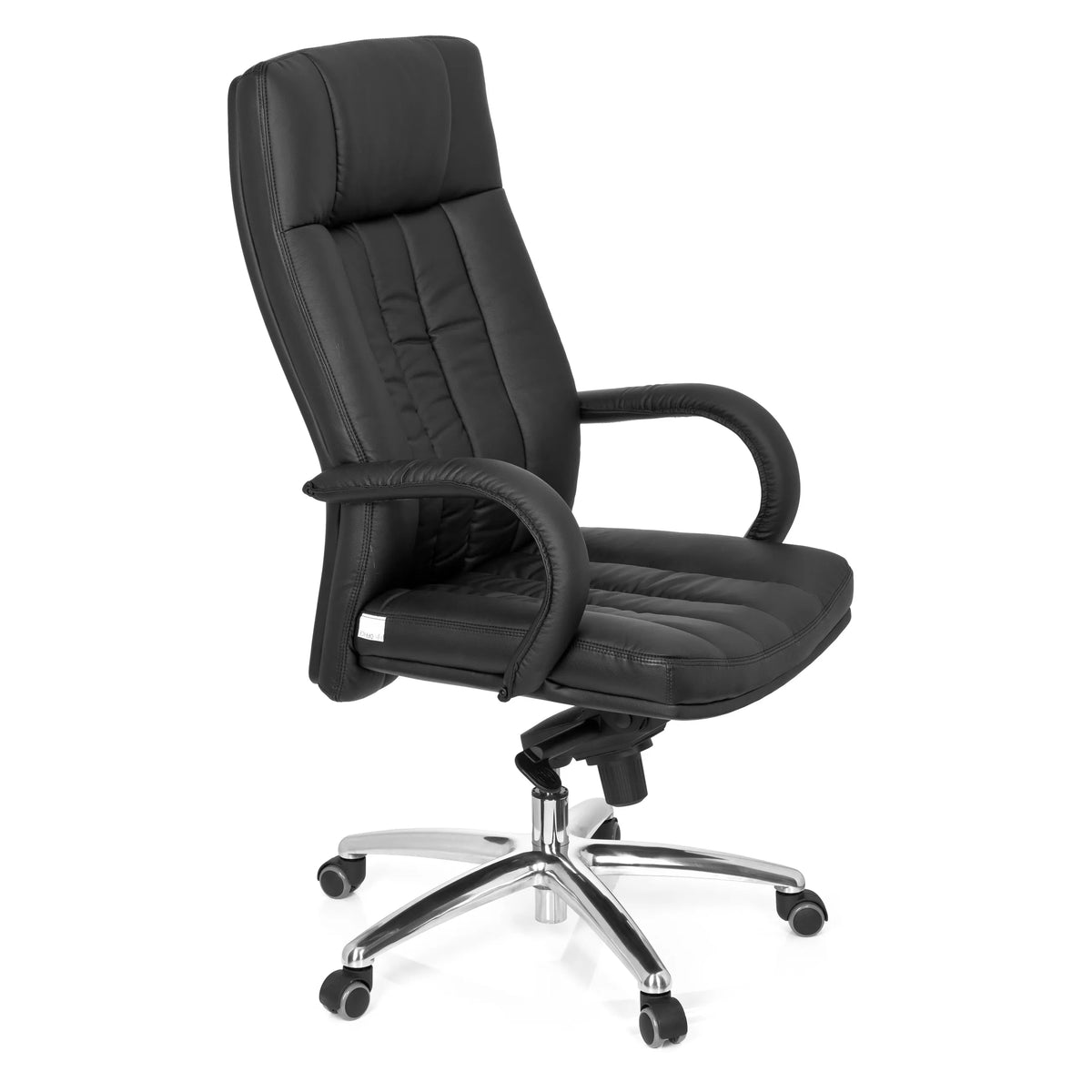Svart snurrstol XXL G 300 med kviltning, armstöd och femstjärnigt fotkors med hjul från hjh OFFICE – 360-gradersvy (snett framifrån 60°)