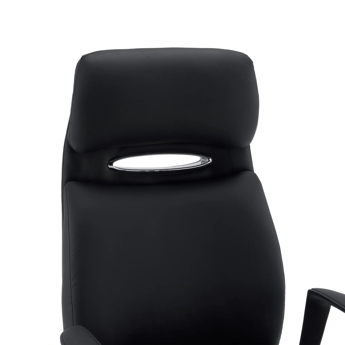 Nackstöd med kromfärgad detalj på Professionell chefsfåtölj VELVET ECO från hjh OFFICE