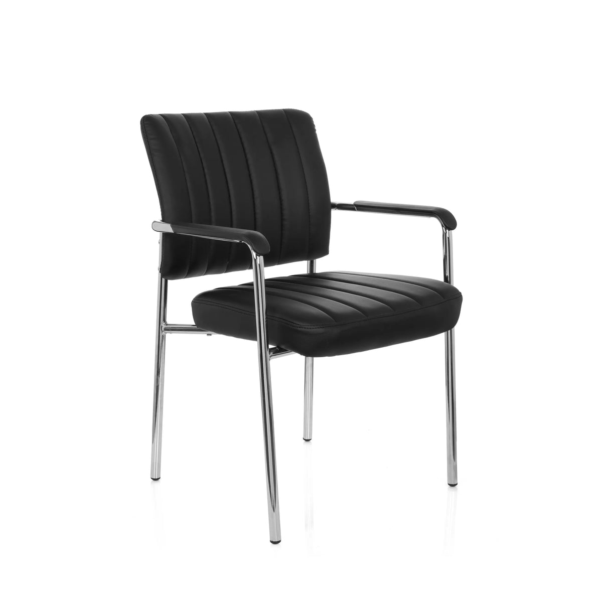 Svart Fyrbent stol SOMOS V med konstläderklädsel, quiltad vaddering och armstöd från hjh OFFICE – 360-gradersvy (snett framifrån 40°)