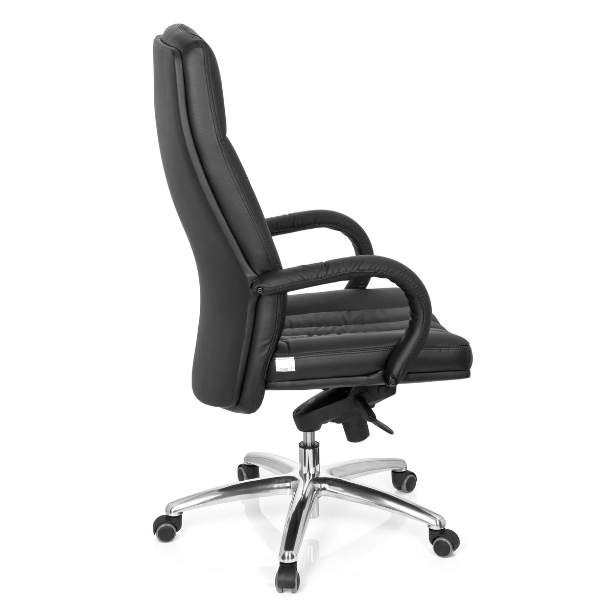 Svart snurrstol XXL G 300 med kviltning, armstöd och femstjärnigt fotkors med hjul från hjh OFFICE – 360-gradersvy (sidoprofil 100°)