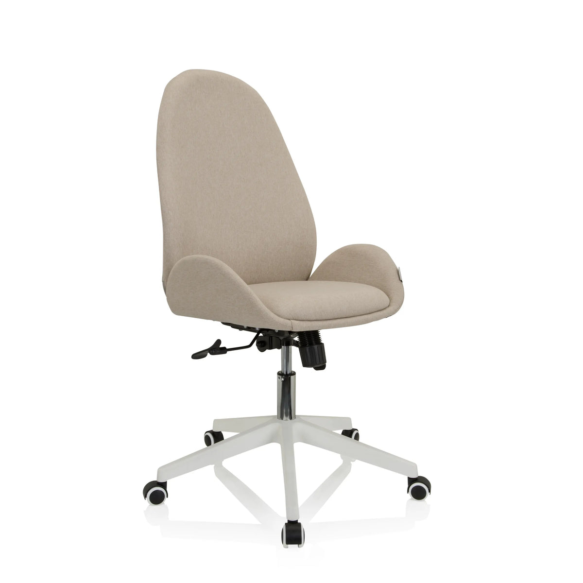 Beige AVEA I Home Office kontorsstol med armstöd och vitt femstjärnigt underrede med hjul från hjh OFFICE – 360-gradersvy (snett framifrån 40°)