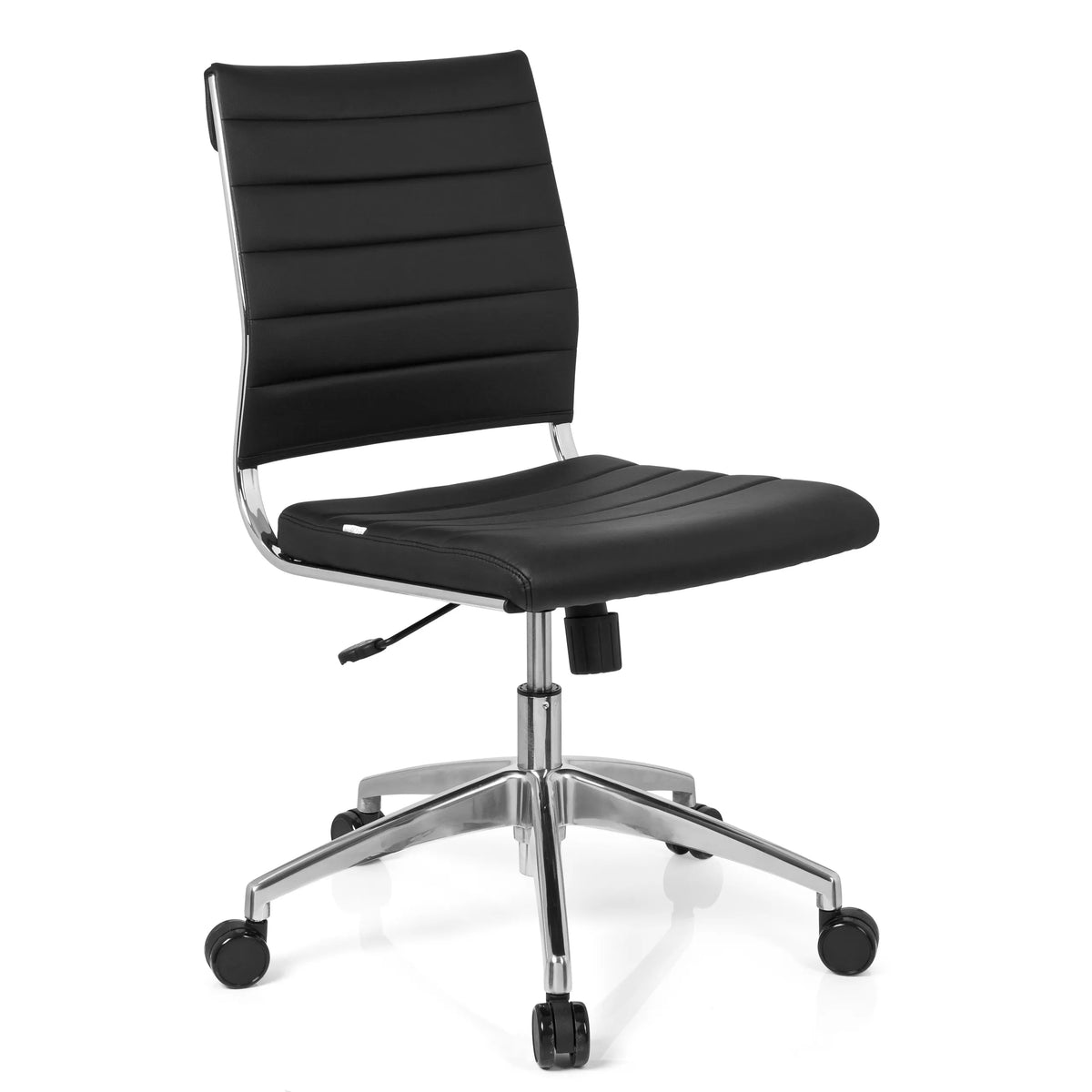 Svart Professionell kontorsstol TRISHA med quiltad stoppning och femhjulig fotkorsbas från hjh OFFICE – 360-gradersvy (snett framifrån 40°)