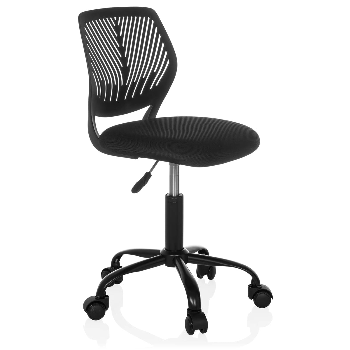 Svart Snurrstol för barn KID QB med nätrygg och femhjulig fotkorsbas från hjh OFFICE – 360-gradersvy (snett framifrån 45°)
