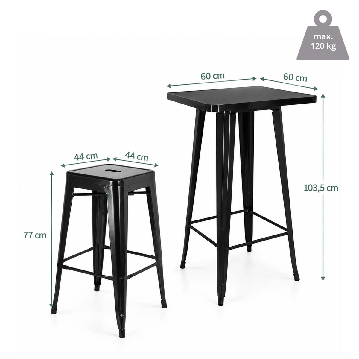 Måttskiss av Vantaggio Set barset med ett bord på 60 × 60 cm och en höjd på 103,5 cm från hjh OFFICE