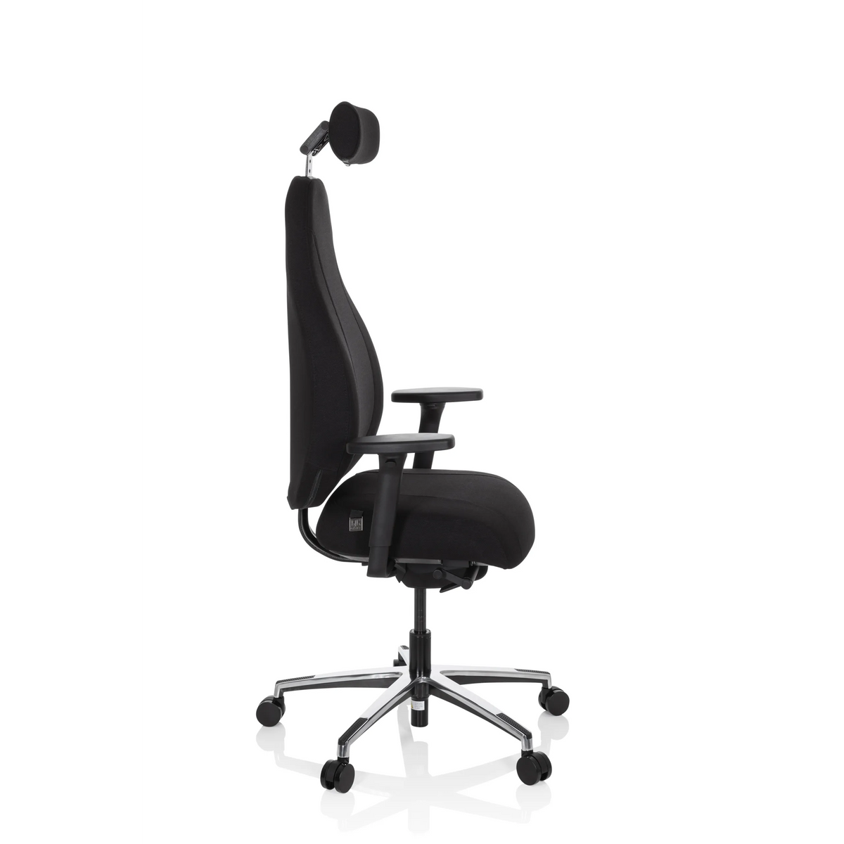 Svart Hög kontorsstol RESISTIO med nackstöd och femhjulig fotkorsbas från hjh OFFICE – 360-gradersvy (sidoprofil 80°)