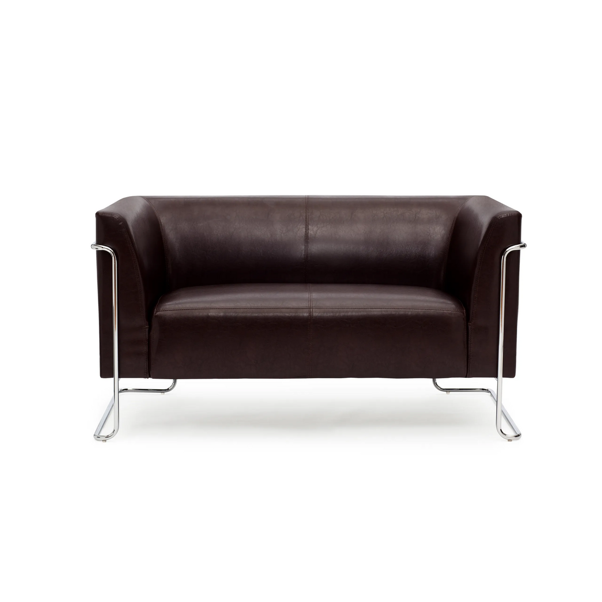 Brun loungesoffa CURACAO som tvåsitssoffa med förkromade metallben från hjh OFFICE – 360-gradersvy (framifrån 0°)