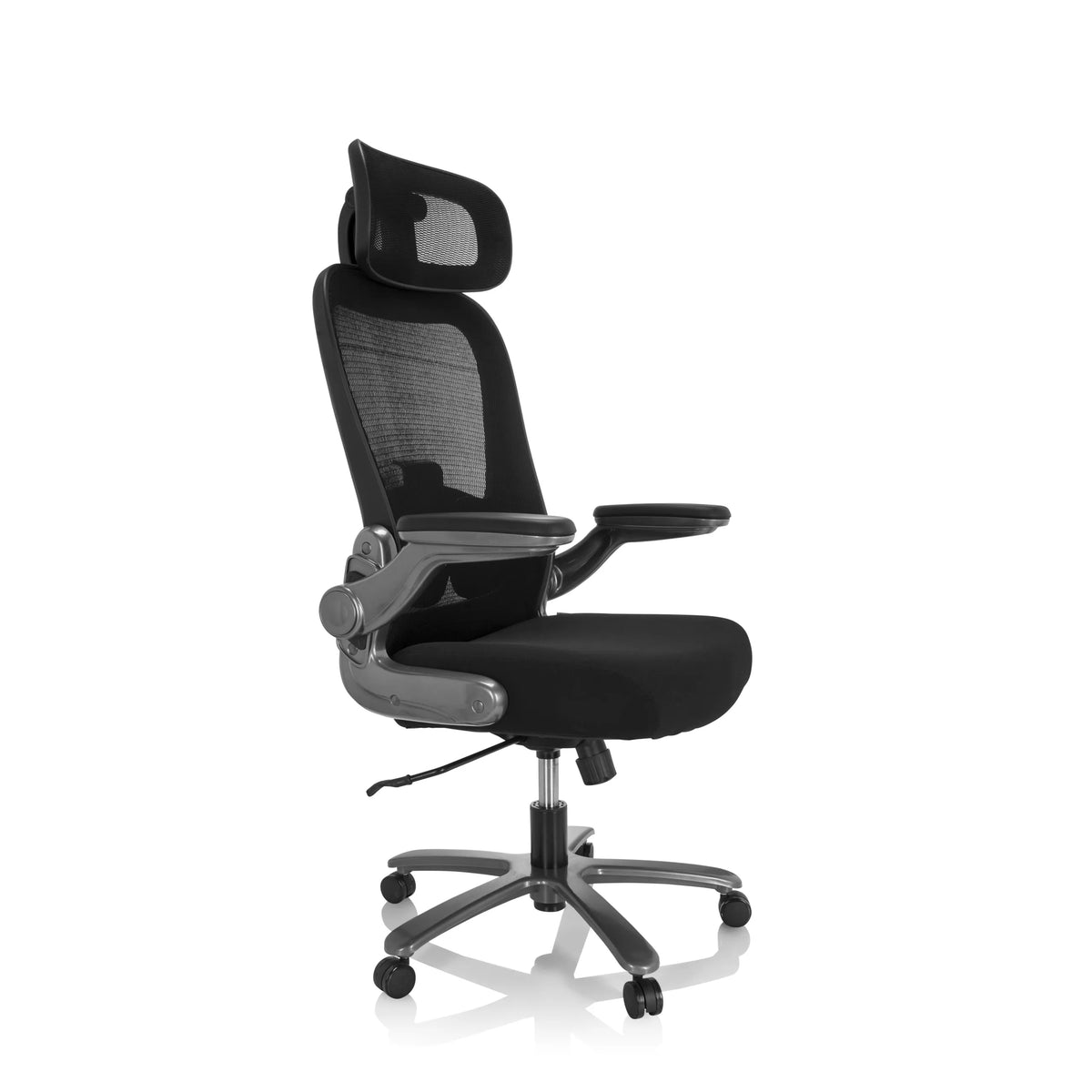 Svart XXL snurrstol INSTRUCTOR T I PRO med nätrygg och femstjärnigt fotkors med hjul från hjh OFFICE – 360-gradersvy (snett framifrån 60°)