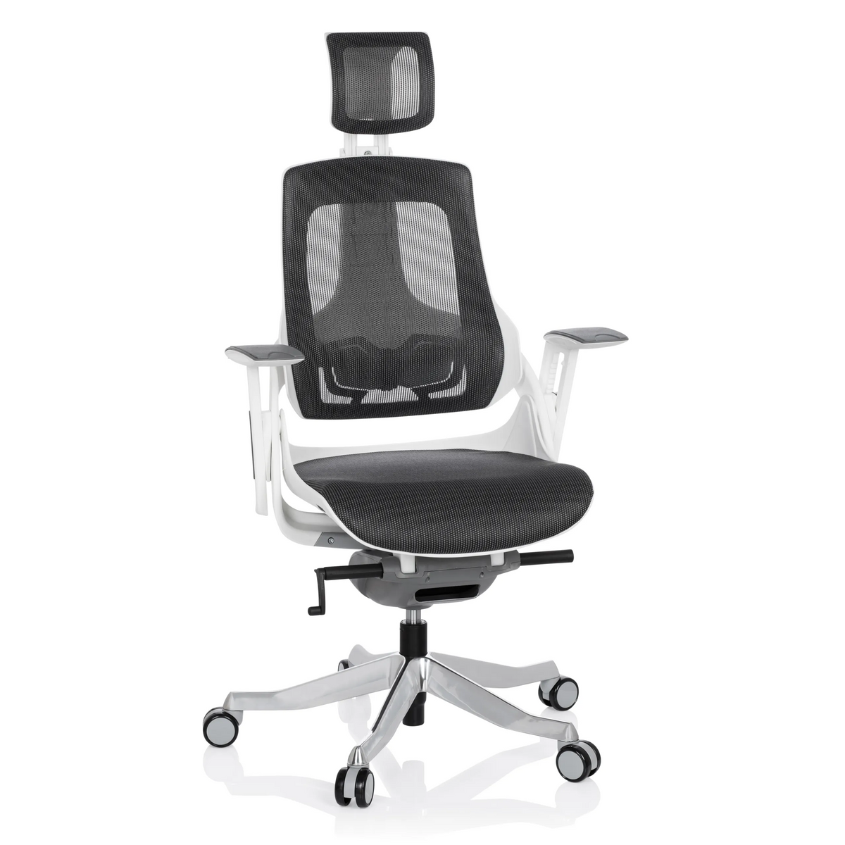 Grå Professionell kontorsstol SPEKTRE med nätrygg och femstjärnigt fotkors med hjul från hjh OFFICE – 360-gradersvy (framifrån 20°)