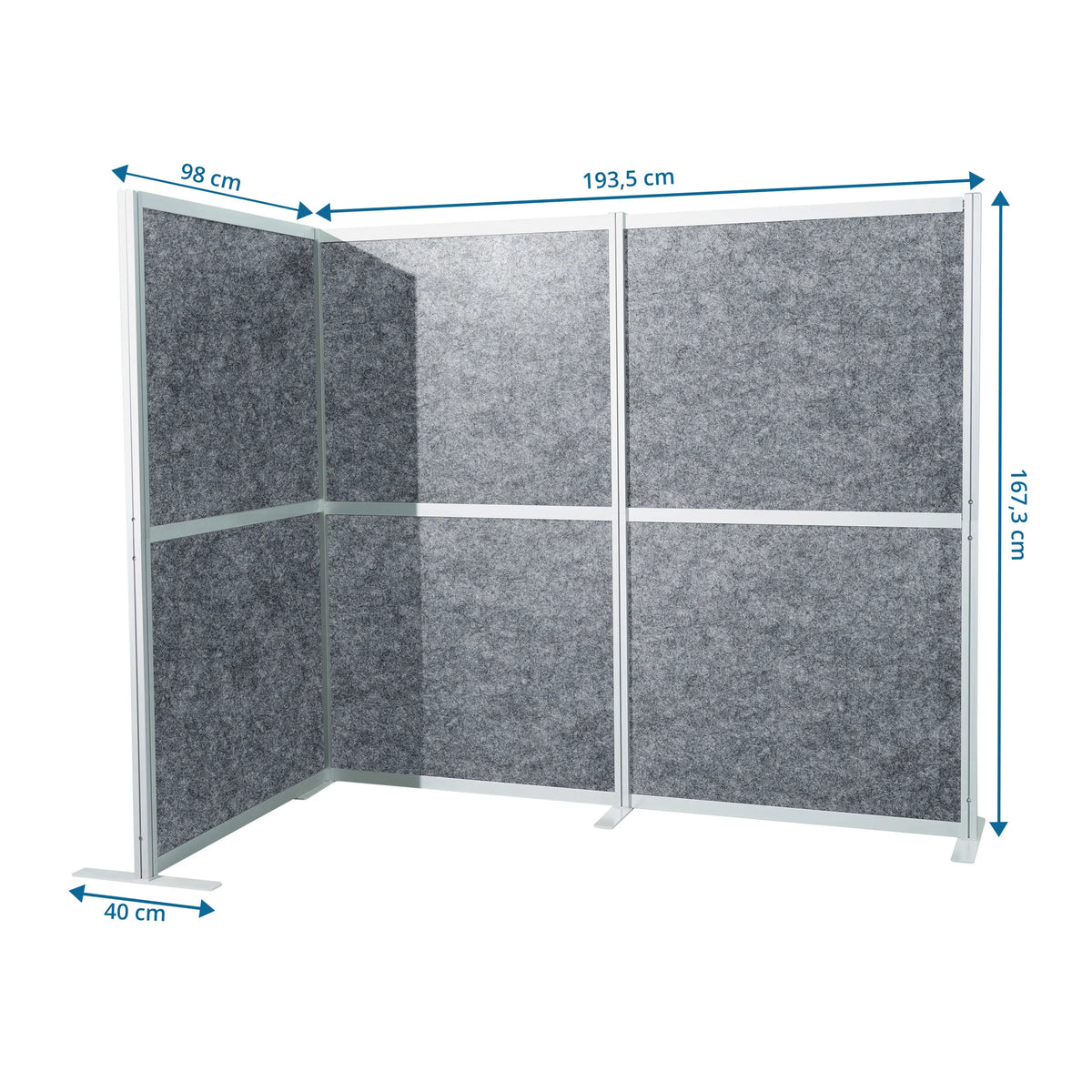 Maßzeichnung der Trennwand Flexmiut Modul L mit 193,5 × 167,3 cm in Grau von hjh OFFICE