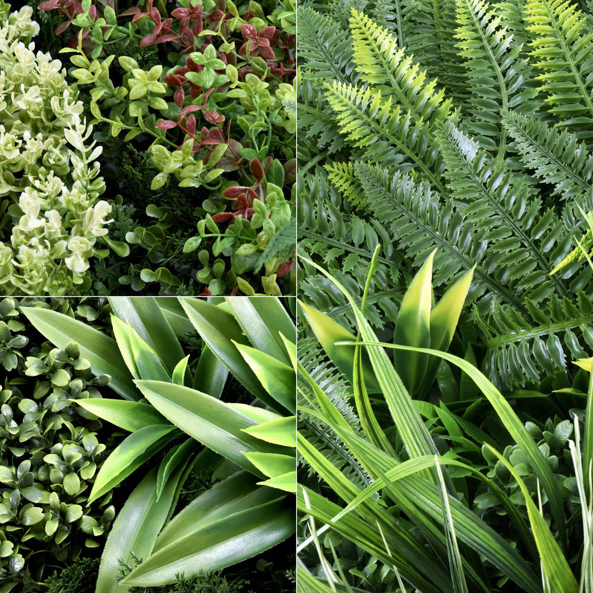 Olika bladstrukturer på den gröna växtmatta LEAFLUXE 3D från hjh LIVING