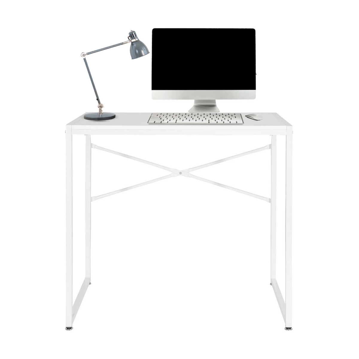 Vitt skrivbord EASY UP H I med X-formad stagning och tillbehör från hjh OFFICE