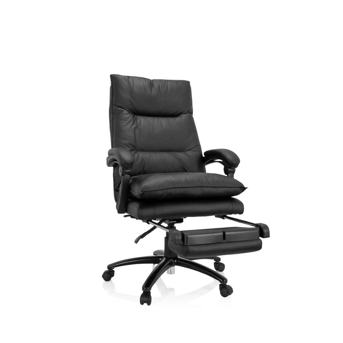 Svart Home Office chefsfåtölj RELAX CL 200 i konstläder med stjärnfot och fem hjul från MyBuero – 360-gradersvy (framifrån 20°)