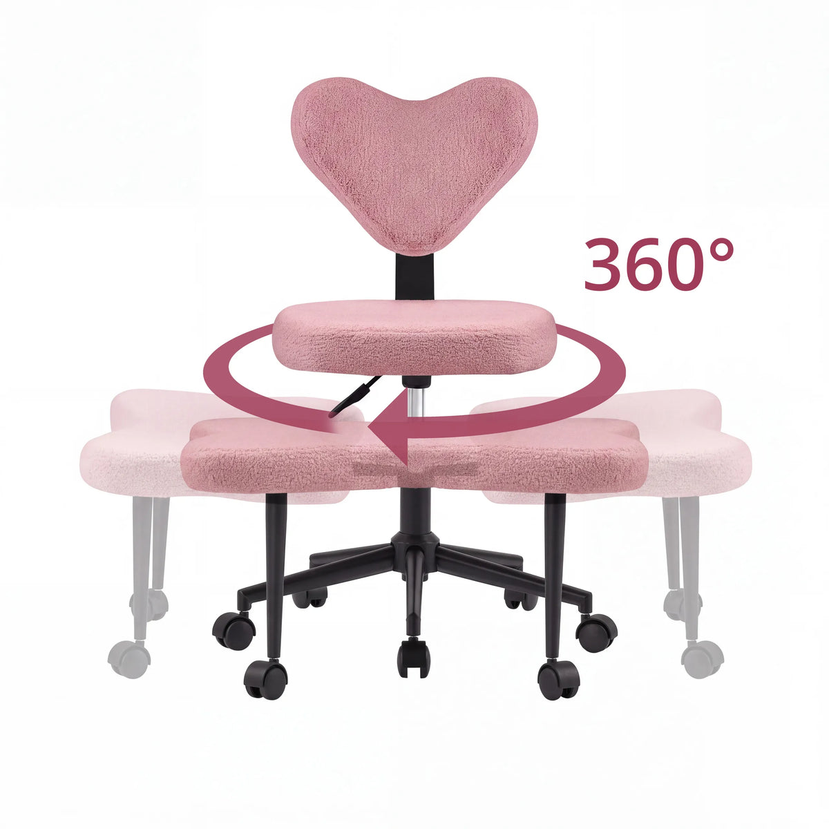 360-graders svängfunktion på den rosa Asanasit meditationsstolen med hjärtformat ryggstöd från hjh LIVING
