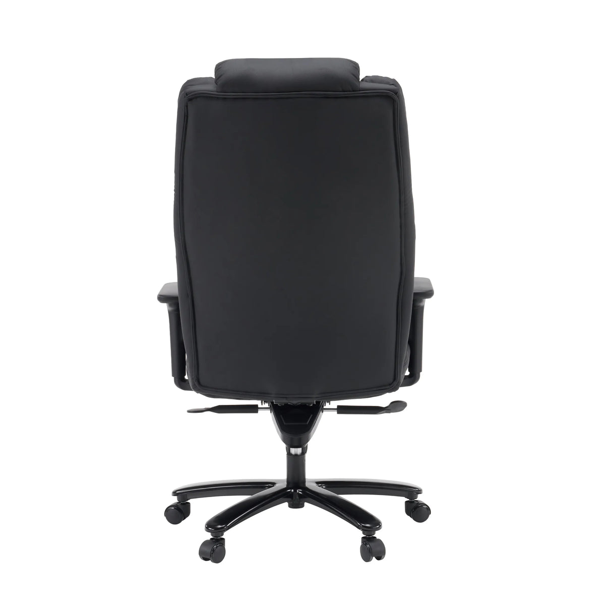 Baksidan av XXL Pullmann Gen2 snurrstol i svart konstläder med fem dubbelhjul från hjh OFFICE