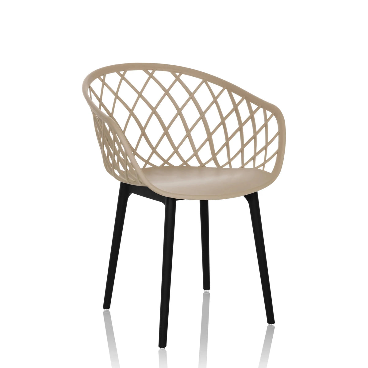 Beige skålformad stol BEGIO med nätrygg och svarta ben från hjh OFFICE