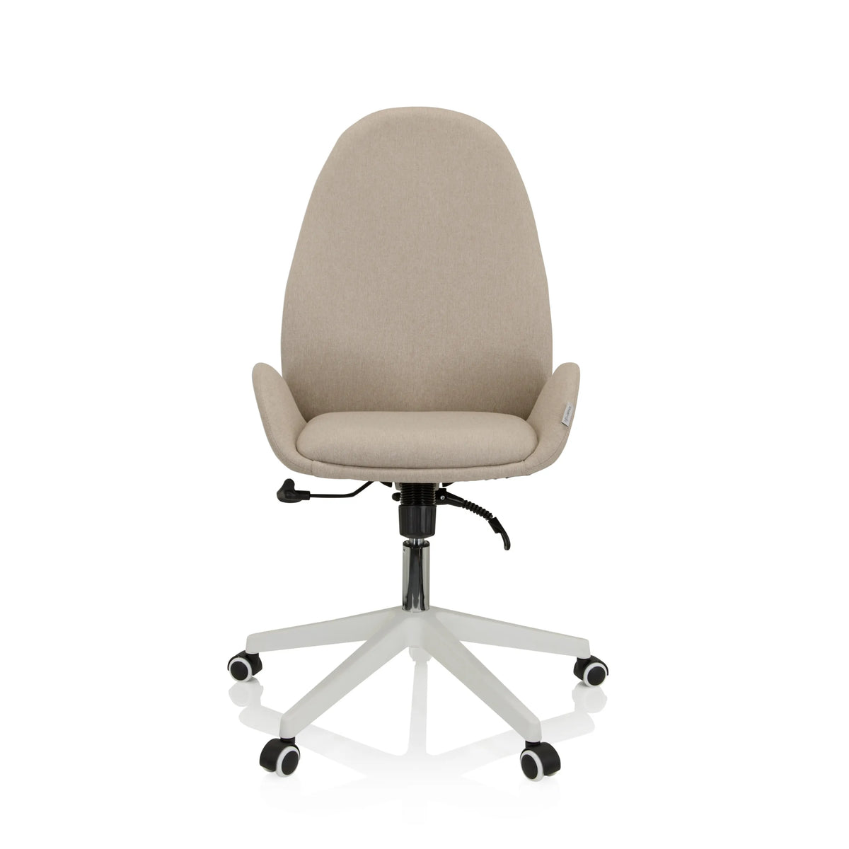 Beige AVEA I Home Office kontorsstol med armstöd och vitt femstjärnigt underrede med hjul från hjh OFFICE – 360-gradersvy (framifrån 0°)