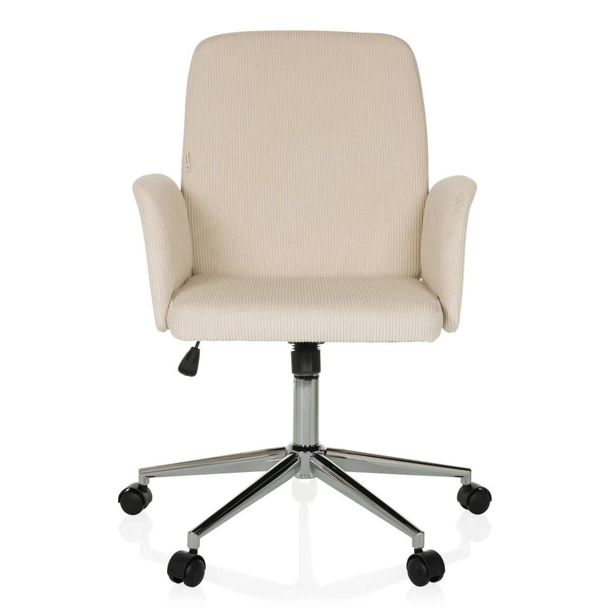 Beige Home Office kontorsstol SOLAO CORD med ribbad klädsel och femhjulig fotkorsbas från hjh OFFICE – 360-gradersvy (framifrån 0°)