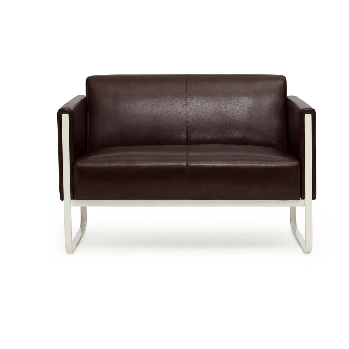 Brun loungesoffa ARUBA som tvåsitssoffa med silverfärgad metallstomme från hjh OFFICE – 360-gradersvy (framifrån 0°)