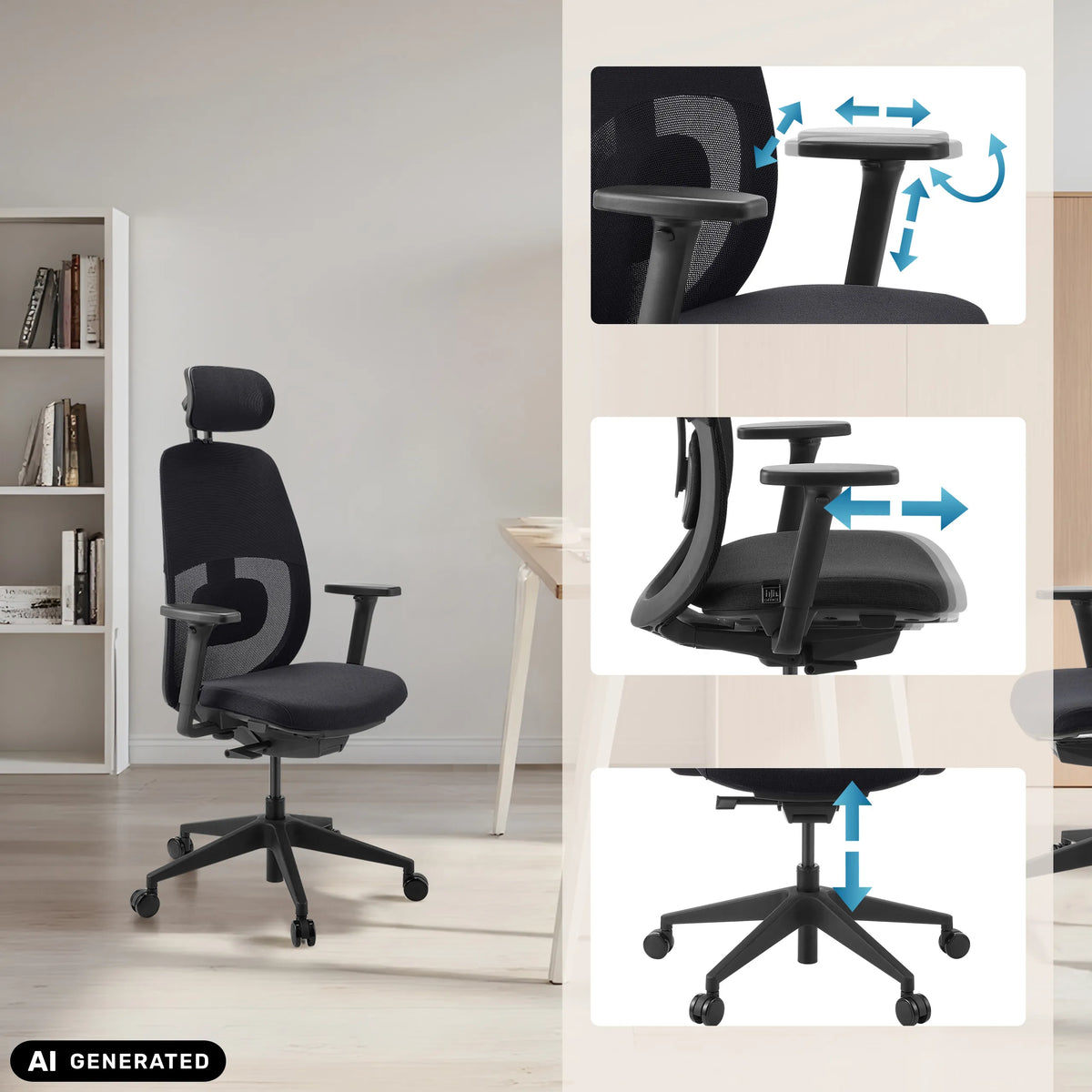Justerbara armstöd och sitthöjd på den professionella kontorsstolen Skandis Pro från hjh OFFICE (AI-genererad bild)
