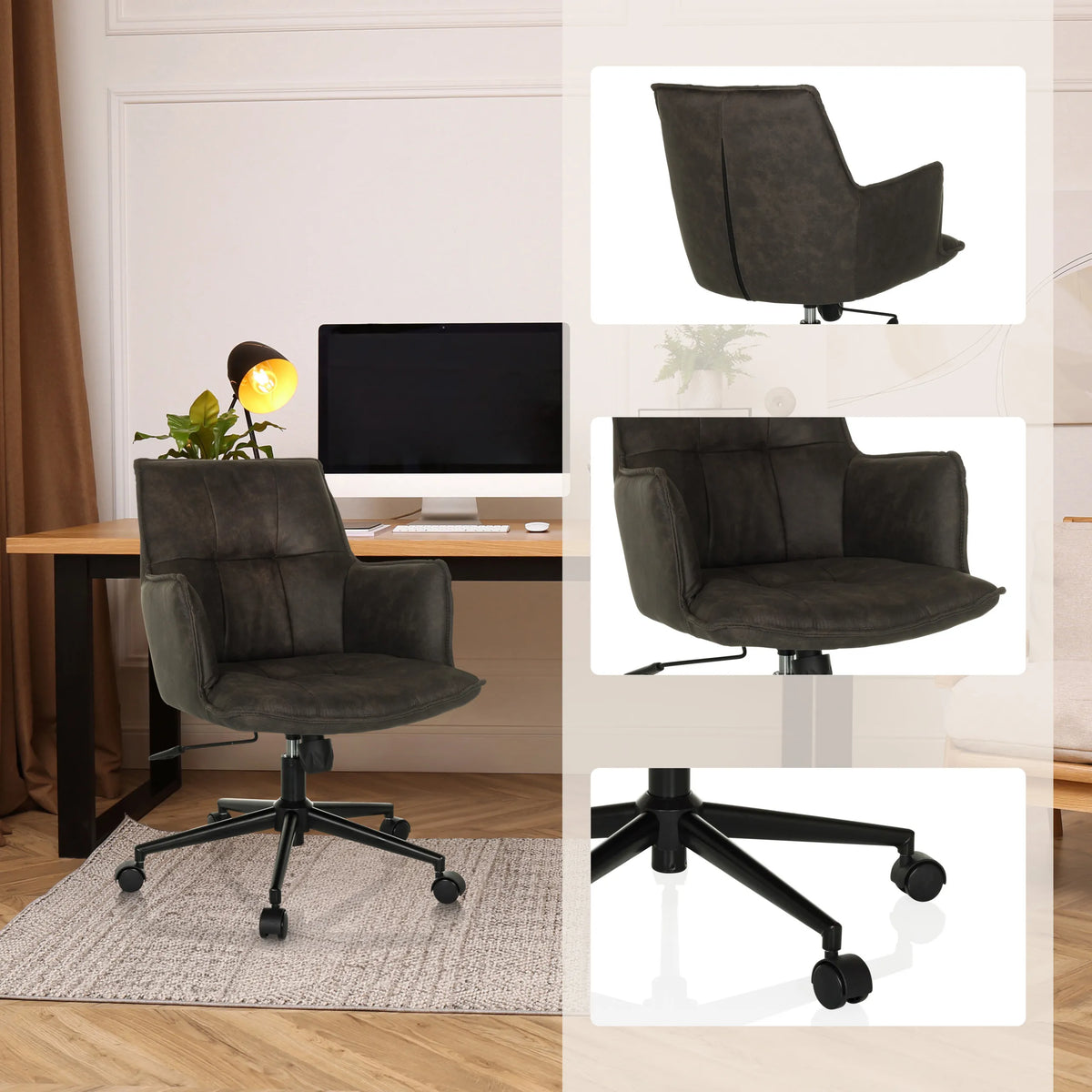 Mörkgrå Home Office kontorsstol SOLAO LIFE med hjulkors och armstöd från hjh LIVING