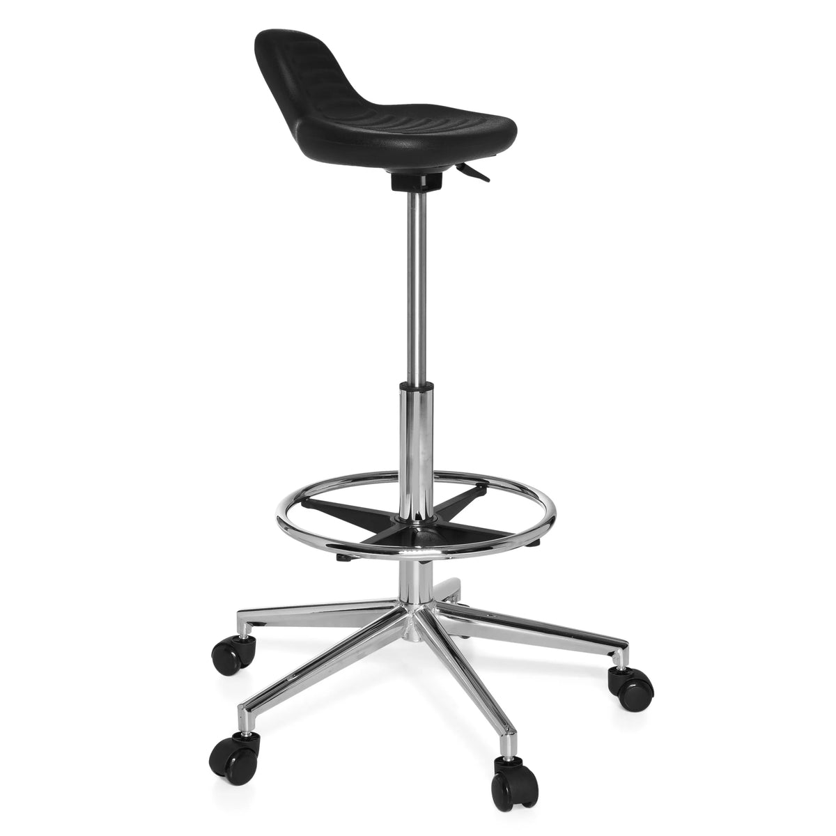 Svart Svängbar stol TOP WORK 03 med fotring och femhjulig stjärnfot från hjh OFFICE – 360-gradersvy (snett framifrån 60°)