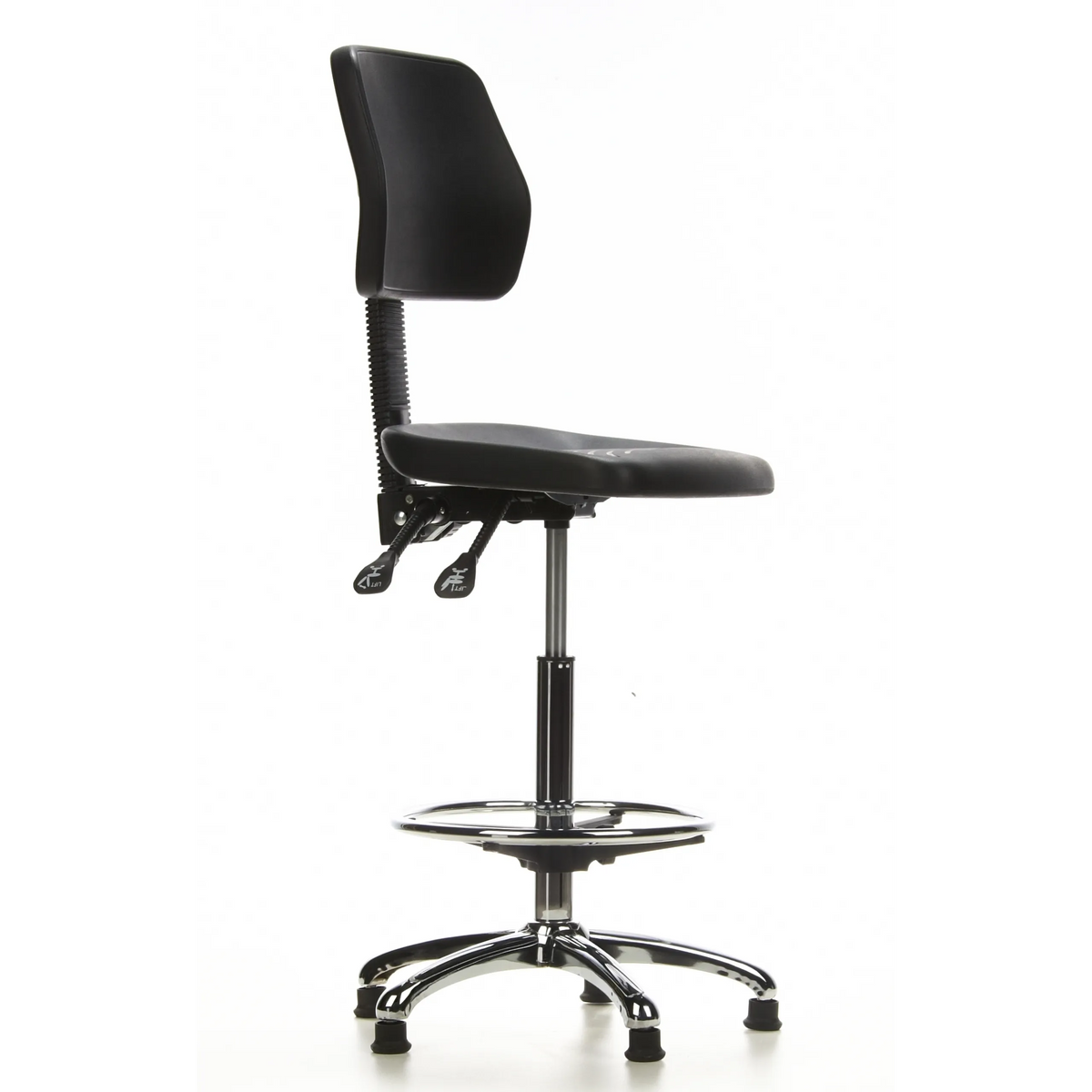 Svart bardiskstol TOP WORK 11 med fotring och femstjärnigt fotkors från hjh OFFICE – 360-gradersvy (snett framifrån 60°)