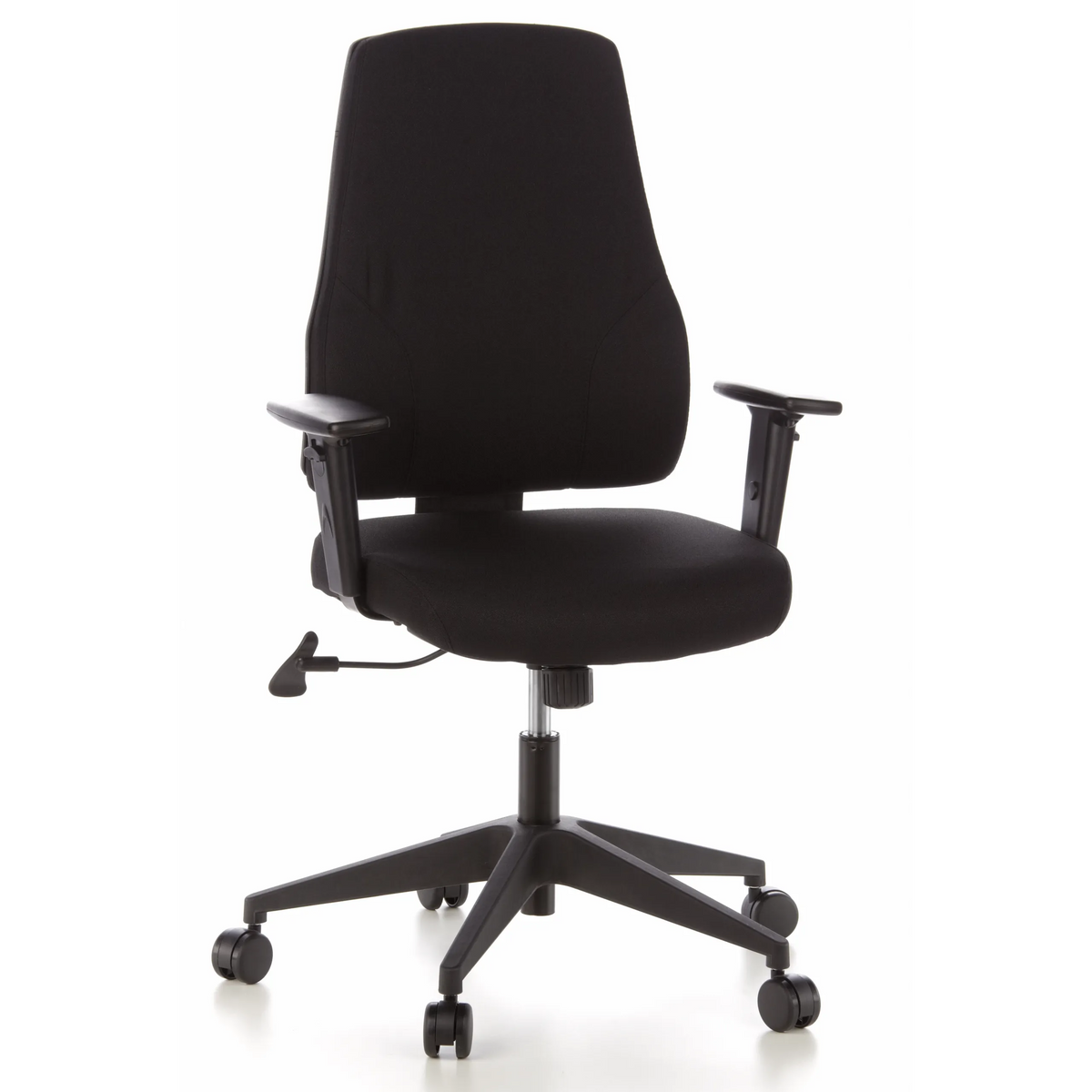 Svart Professionell kontorsstol PRO-TEC 100 med armstöd och femhjulig stjärnfot från hjh OFFICE – 360-gradersvy (framifrån 20°)