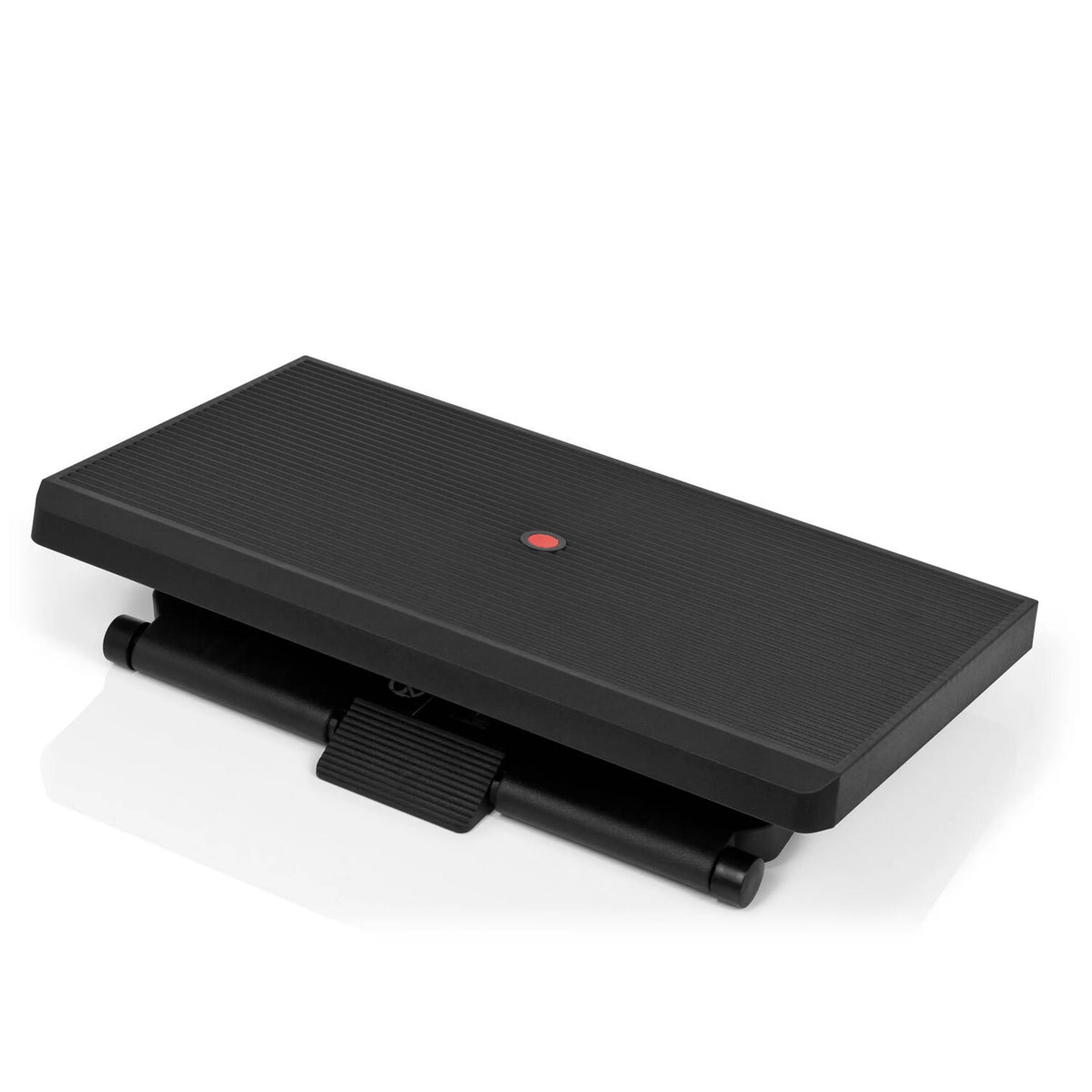Svart Fotstöd PIEDINO STRIPE PRO med räfflad yta och röd knapp från hjh OFFICE – 360-gradersvy (snett framifrån 31°)