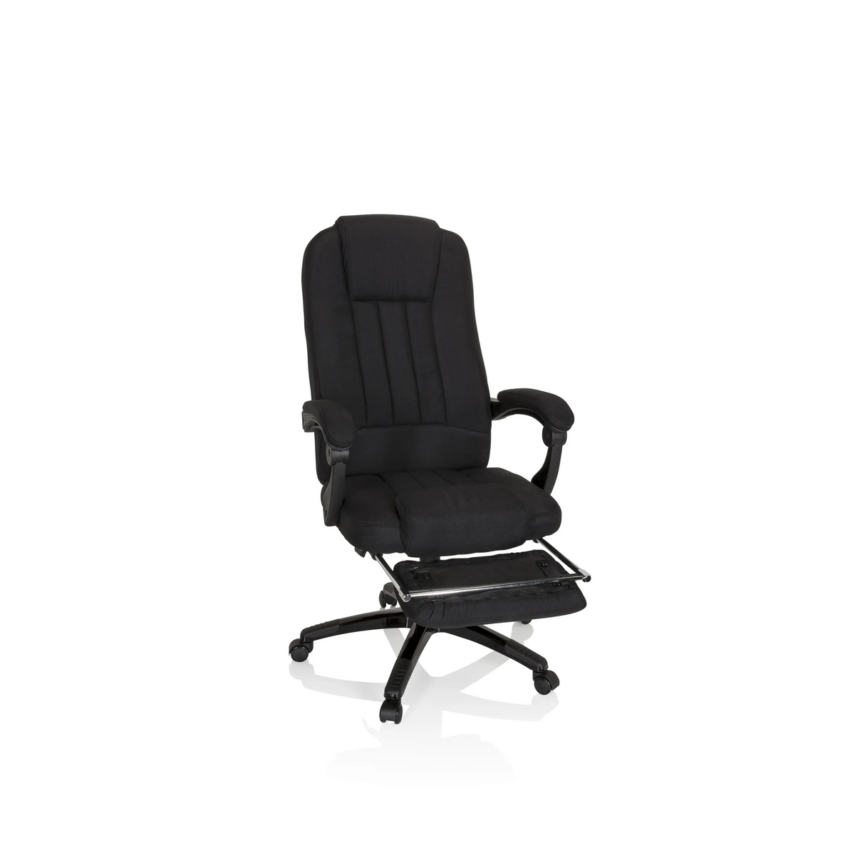 Svart Home Office chefsfåtölj RELAX CL190 med armstöd och femhjulig fotkorsbas från MyBuero – 360-gradersvy (framifrån 20°)