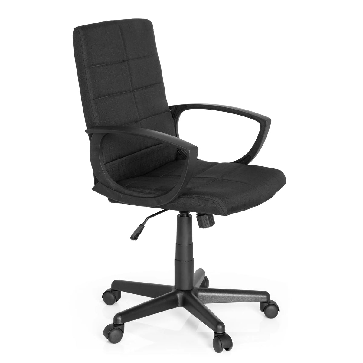 Svart Home Office kontorsstol STAR-TEC CL300 med armstöd och femhjulig stjärnfot från MyBuero – 360-gradersvy (snett framifrån 60°)