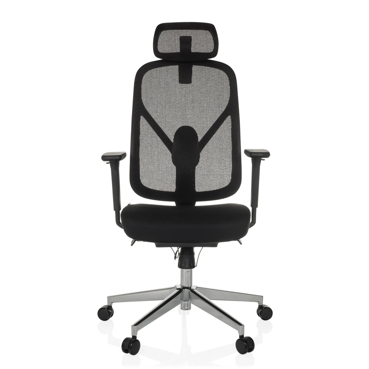 Svart Professionell kontorsstol RALOO PRO med nätrygg och femstjärnig fotkorsbas med hjul från hjh OFFICE – 360-gradersvy (framifrån 0°)