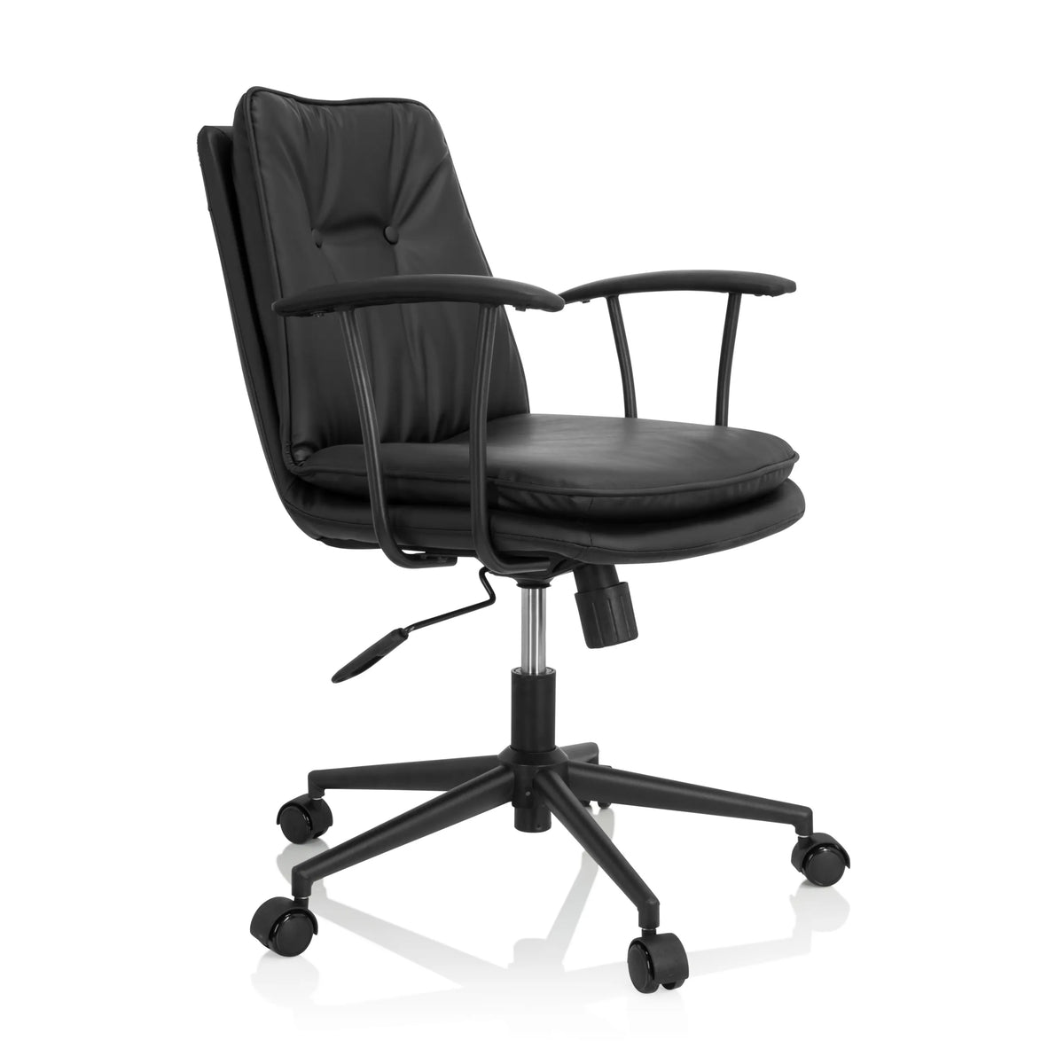 Svart Home Office kontorsstol SMALLO med vaddering och femhjulig fotkorsbas från hjh OFFICE – 360-gradersvy (snett framifrån 60°)