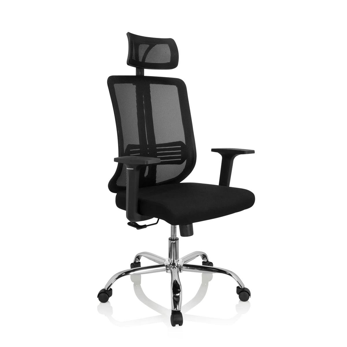 Svart Home Office kontorsstol ZH 200 med nätrygg och femhjulig stjärnfot från hjh OFFICE – 360-gradersvy (snett framifrån 40°)