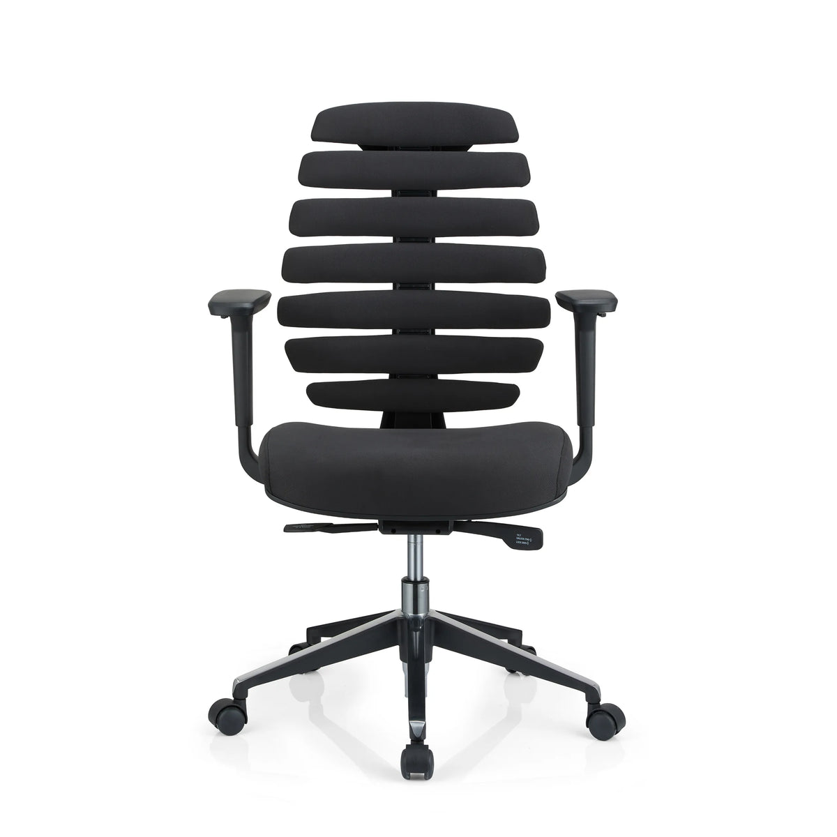 Svart Professionell kontorsstol ERGO LINE II med segmenterat ryggstöd och femhjulig stjärnfot från hjh OFFICE – 360-gradersvy (framifrån 0°)