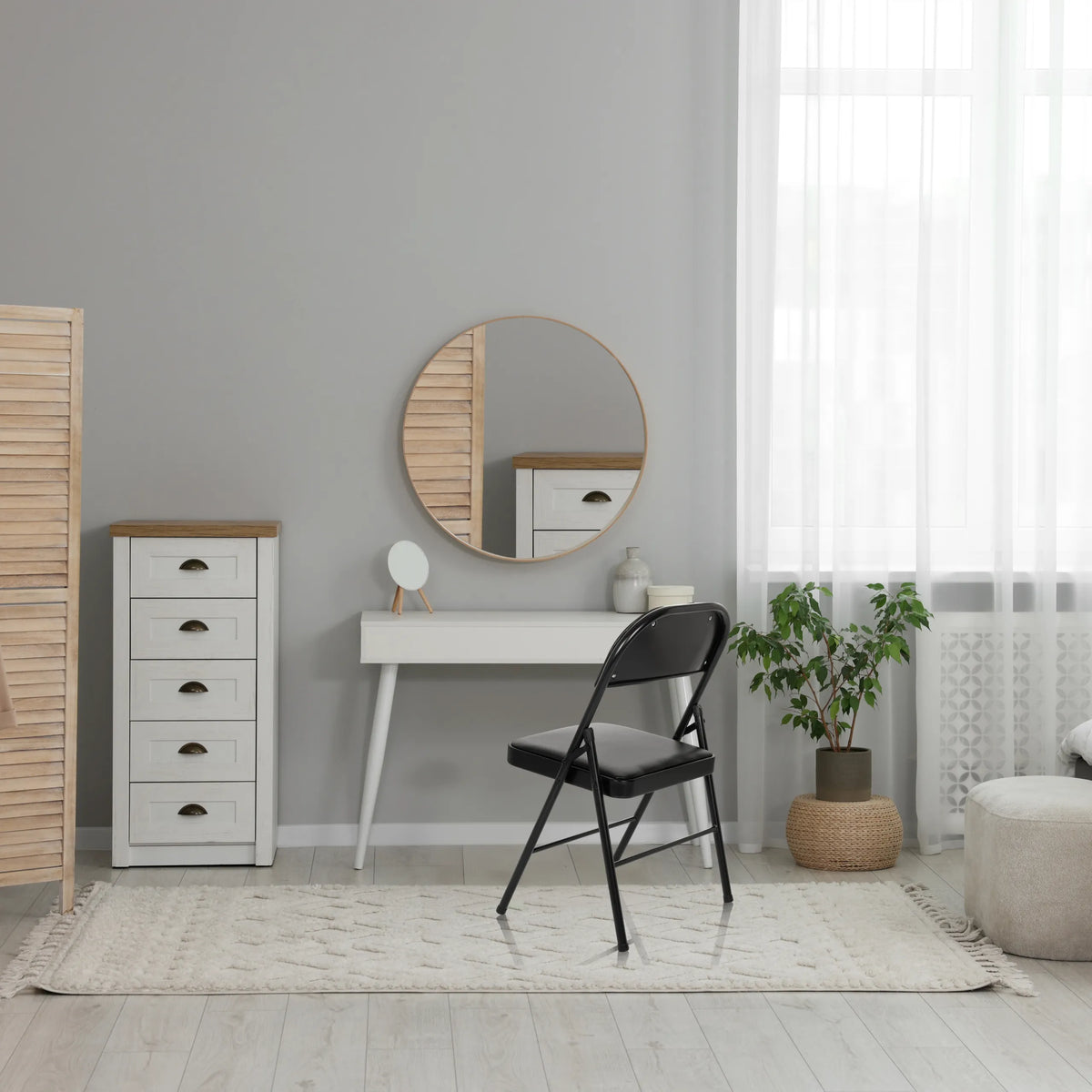 Svart Hopfällbar stol TUDELA H med konstläderklädsel och metallram från hjh OFFICE