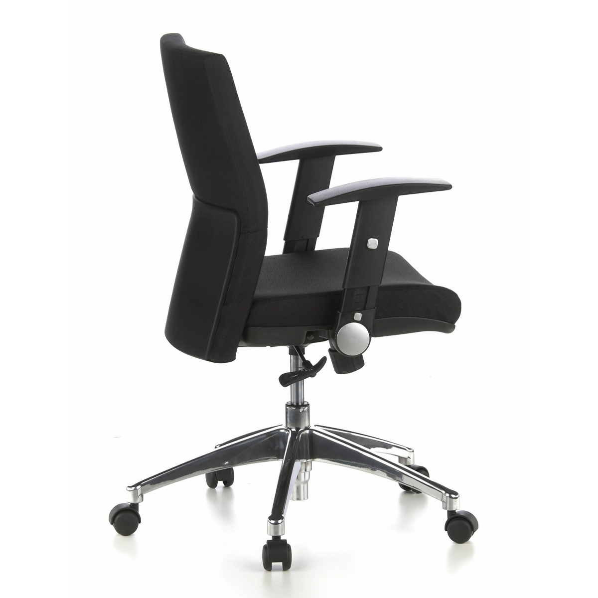 Svart Professionell kontorsstol LAGUNA PRO med armstöd och femhjulig fotkorsbas från hjh OFFICE – 360-gradersvy (sidoprofil 100°)