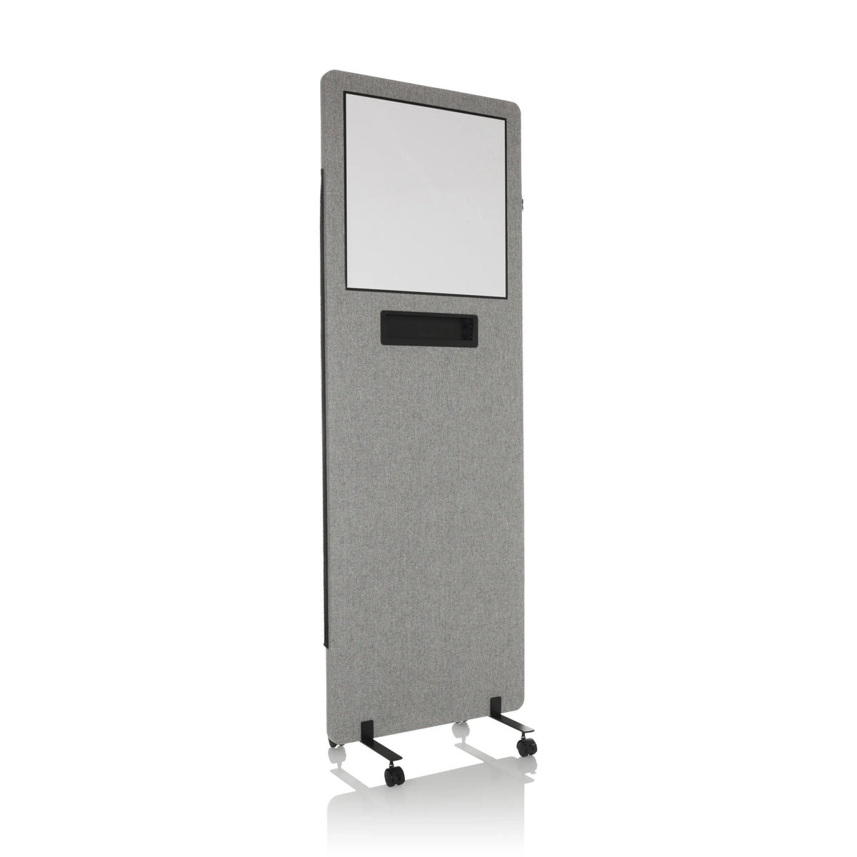 Ljusgrå skärmvägg FLEXMIUT WB med integrerad whiteboard och hjul från hjh OFFICE – 360-gradersvy (snett framifrån 30°)