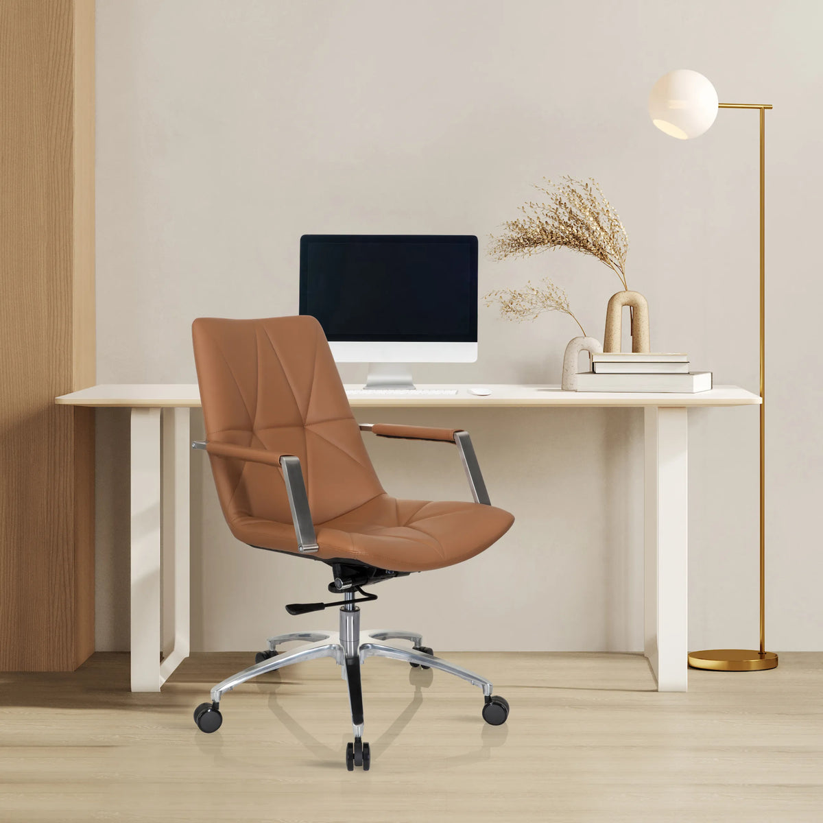 Home Office kontorsstol SARANTO II i camel med armstöd och kromad stjärnfot från hjh OFFICE