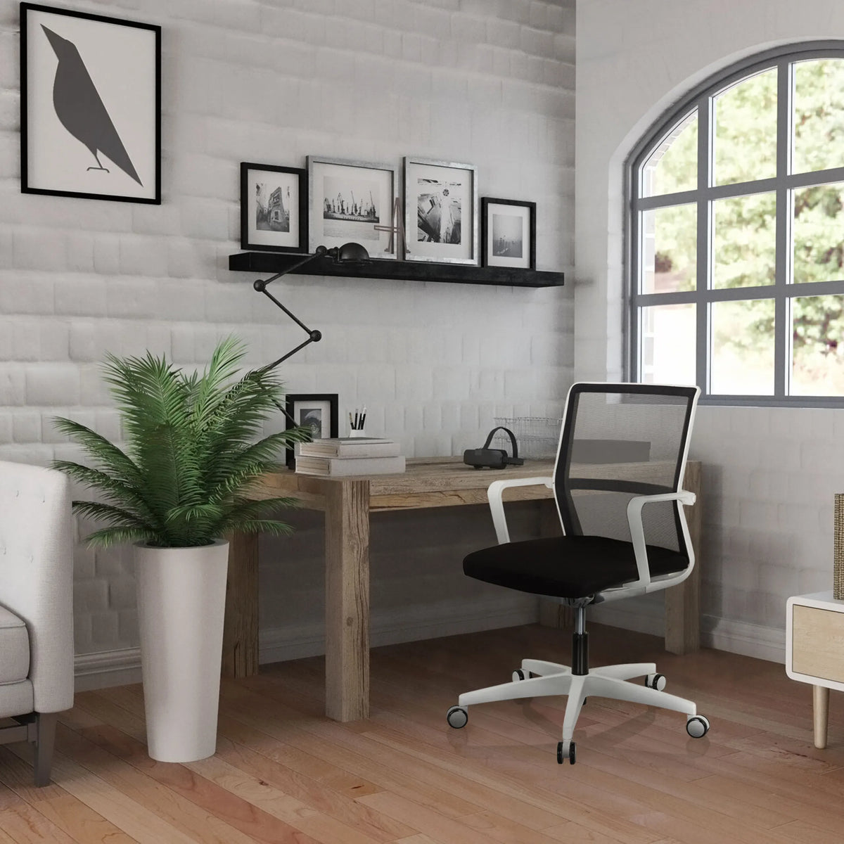 Professionell kontorsstol MOVE-TEC NET 3D W i vit-svart med nätrygg och stjärnfot med hjul från hjh OFFICE