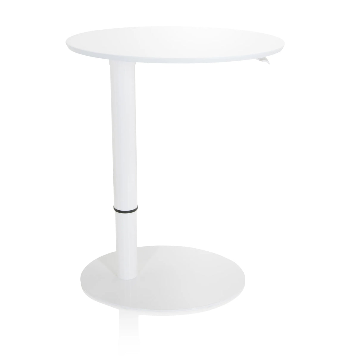 Vitt ståskrivbord STAND III med rund bordsskiva och rund fot från hjh OFFICE – 360-gradersvy (framifrån 0°)
