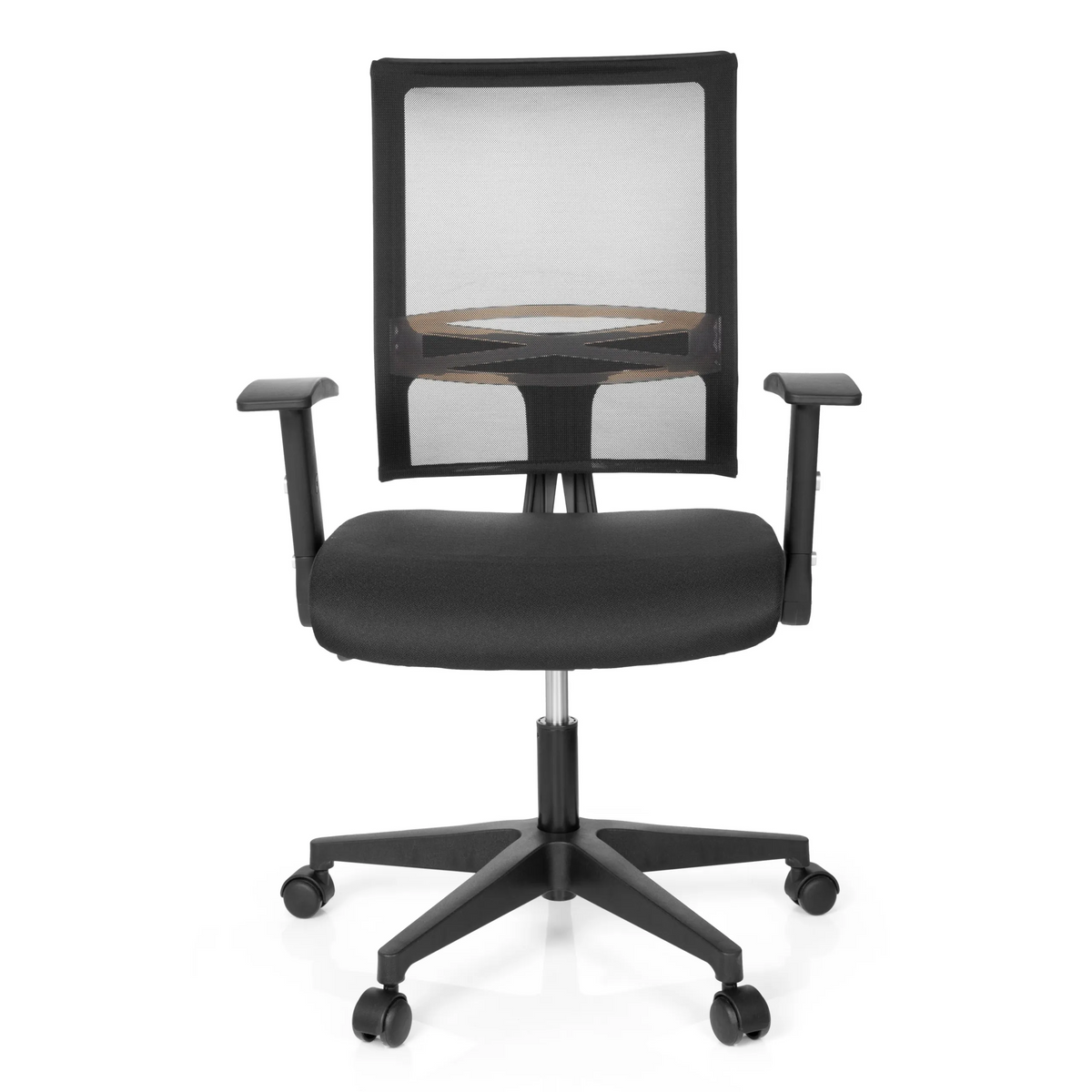 Svart Home Office kontorsstol OFFICE R8 med nätrygg och femhjulig fotkorsbas från hjh OFFICE – 360-gradersvy (framifrån 0°)