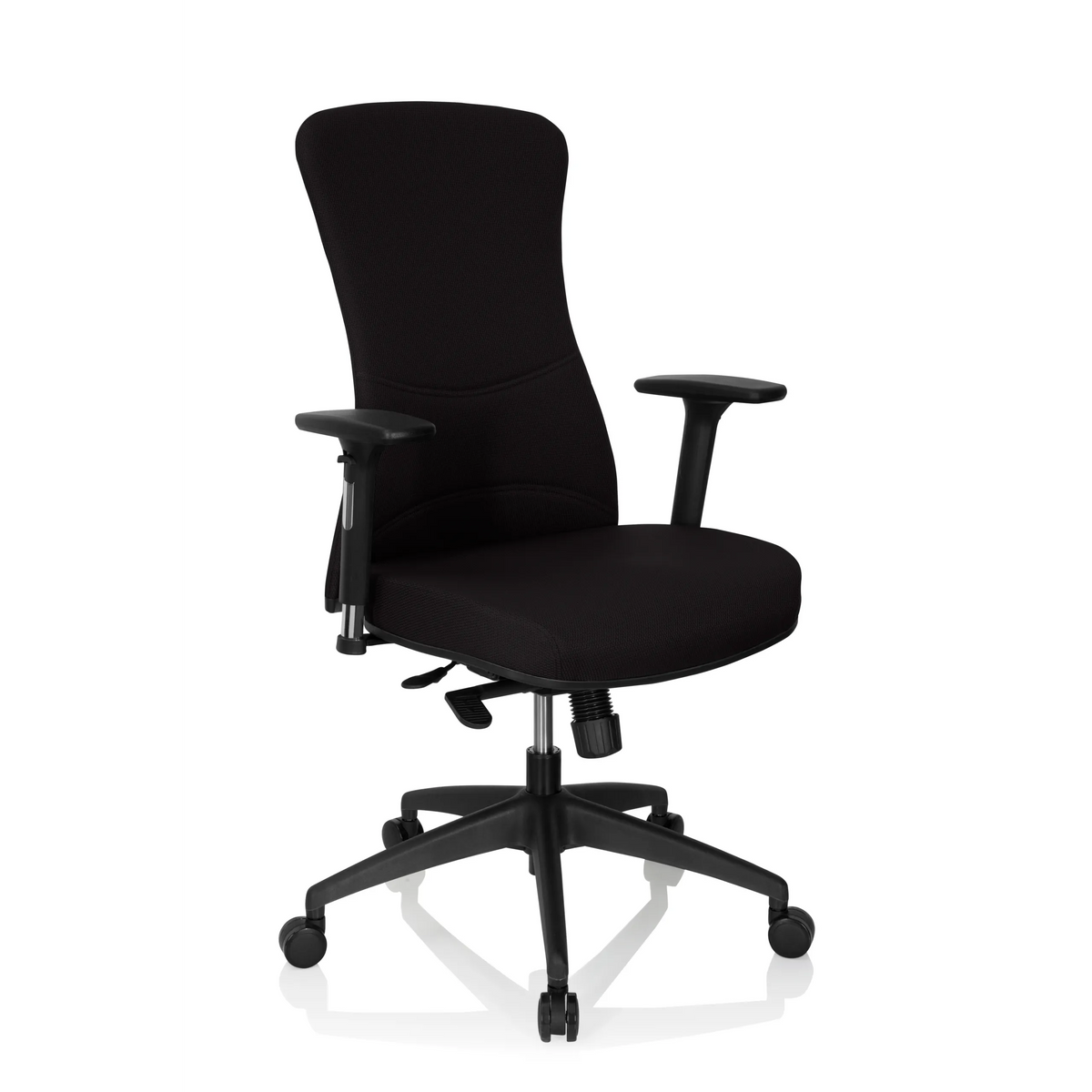 Svart Professionell kontorsstol OFFICE XT PRO med armstöd och femhjulig fotkorsbas från hjh OFFICE – 360-gradersvy (snett framifrån 40°)