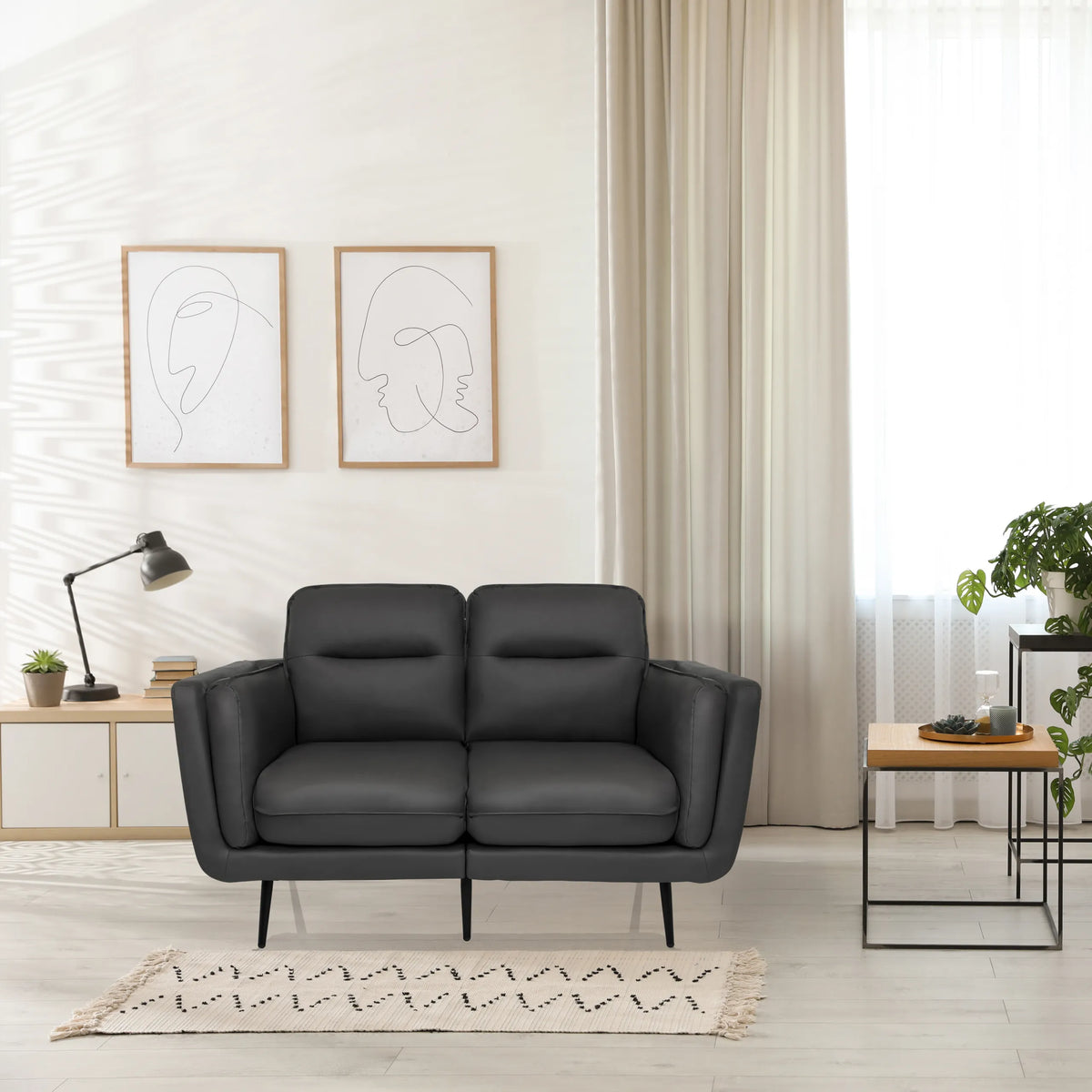 Grå loungesoffa VINTALUX med två sittplatser och svarta ben från hjh LIVING