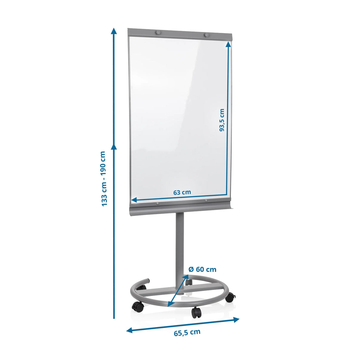 Måttritning av Whiteboard MULTIBOARD med en höjd på 133 till 190 cm från hjh OFFICE